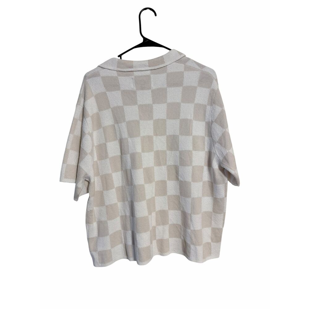 UGG Jeannie Button-Down Short Sleeve Sweater Cream Tan Check Size XL NWT - Picture 2 of 5
